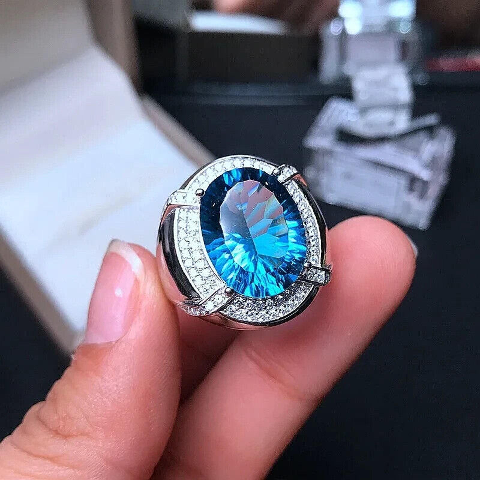 Men's London Blue Topaz Ring, Natural London Blue Topaz, London Blue Topaz, Men's Topaz Ring