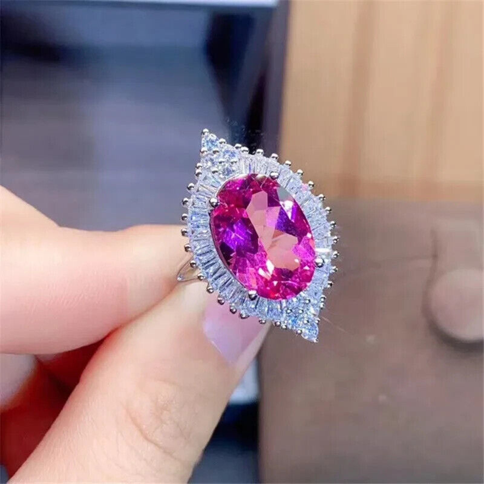 Pink Topaz Statement Ring 10x14mm, Genuine Pink Topaz VVS1 Grade