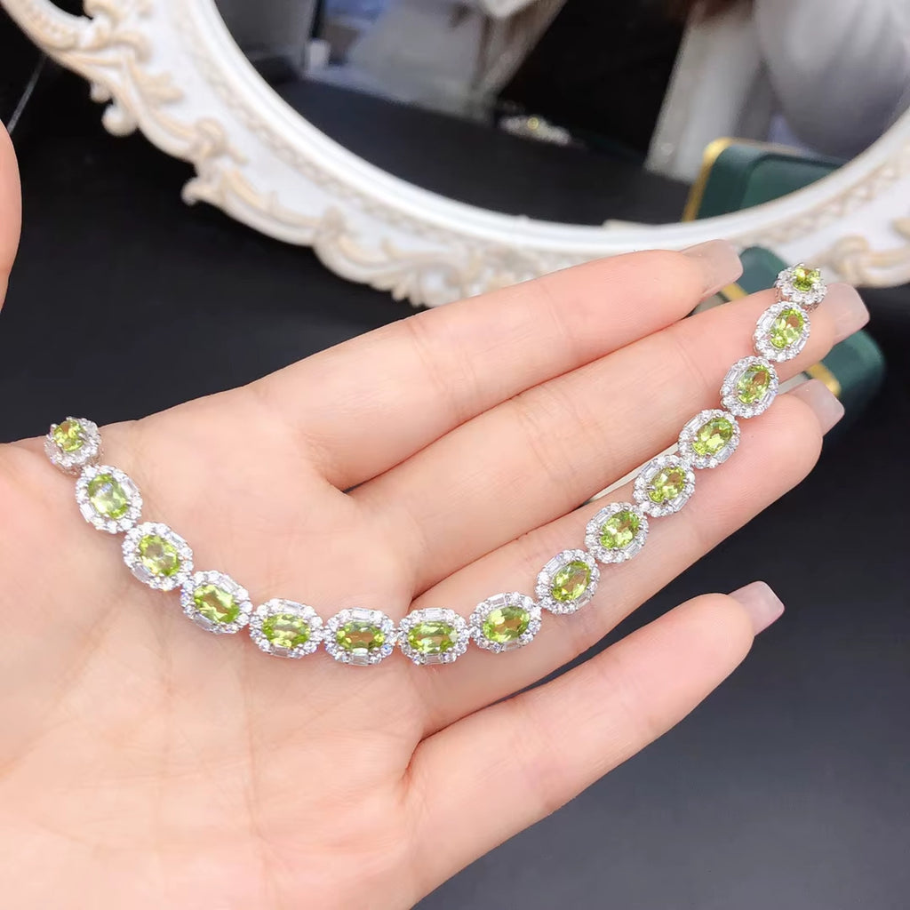 Natural Peridot August Birthstone Tennis Bracelet 925 Sterling Silver 4x6mm
