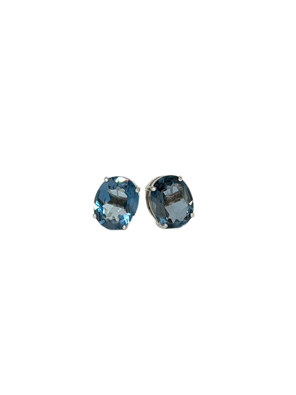 London Blue Topaz Stud Earrings 8x10mm 3CT, Large London Blue Topaz Stud Earrings
