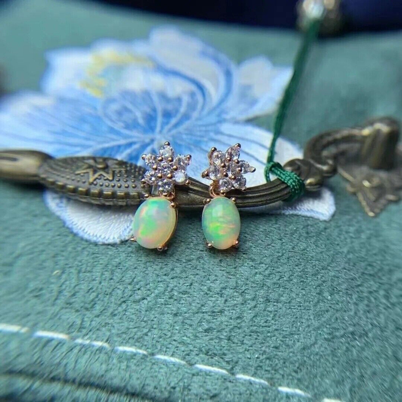 Dangle Earrings Opal, Opal Gemstone Silver, Natural Opal Earring 6x8mm