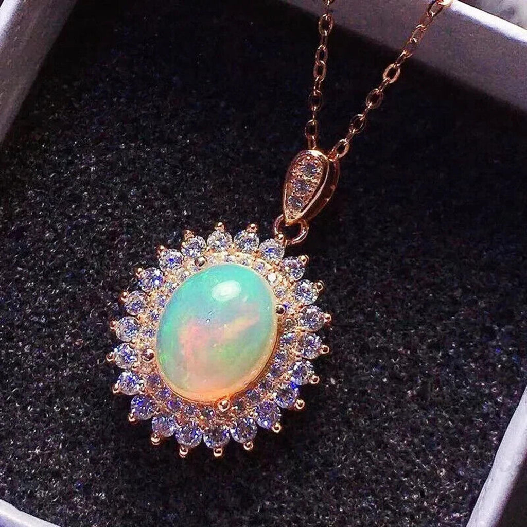 Natural Fire Opal Pendant Necklace 9x11mm, Fire Opal Necklace