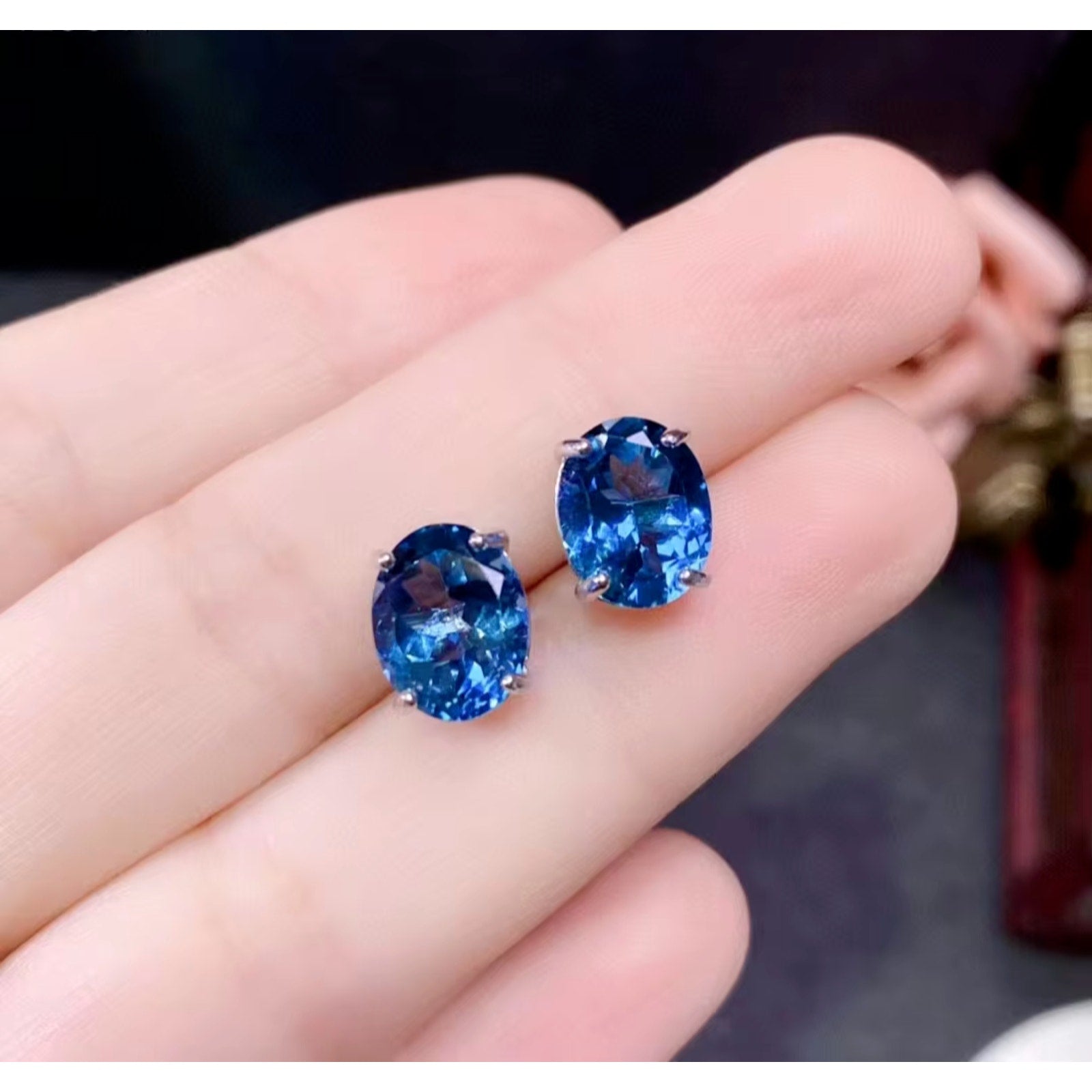 London Blue Topaz Stud Earrings 8x10mm 3CT, Large London Blue Topaz Stud Earrings, December Birthstone London Blue Topaz, London Blue Topaz Earrings, London Blue Topaz Stud Earrings, Women's London Blue Topaz Earrings, London Blue Topaz Jewelry, Natural London Blue Topaz Gemstone Jewelry Set, Women's London Blue Topaz Earrings, London Blue Topaz Ring, London Blue Topaz Stud Earrings, London Blue Topaz Earrings, Women's London Blue Topaz Jewelry, Sterling Silver London Blue Topaz Jewelry