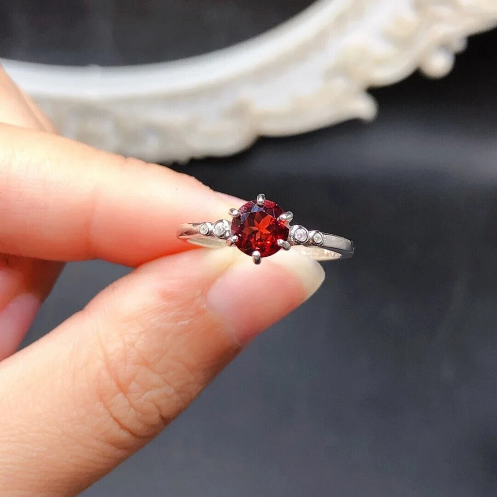 Red Garnet Round Cut Cocktail Ring 6x6mm 925 Sterling Silver Platinum Plated