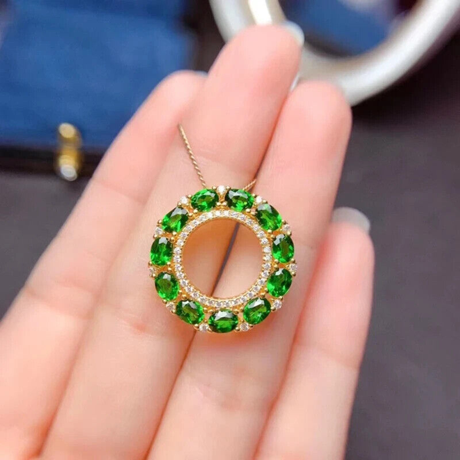 Chrome Diopside Pendant Necklace, Natural Diopside Gemstone Pendant 925 Sterling