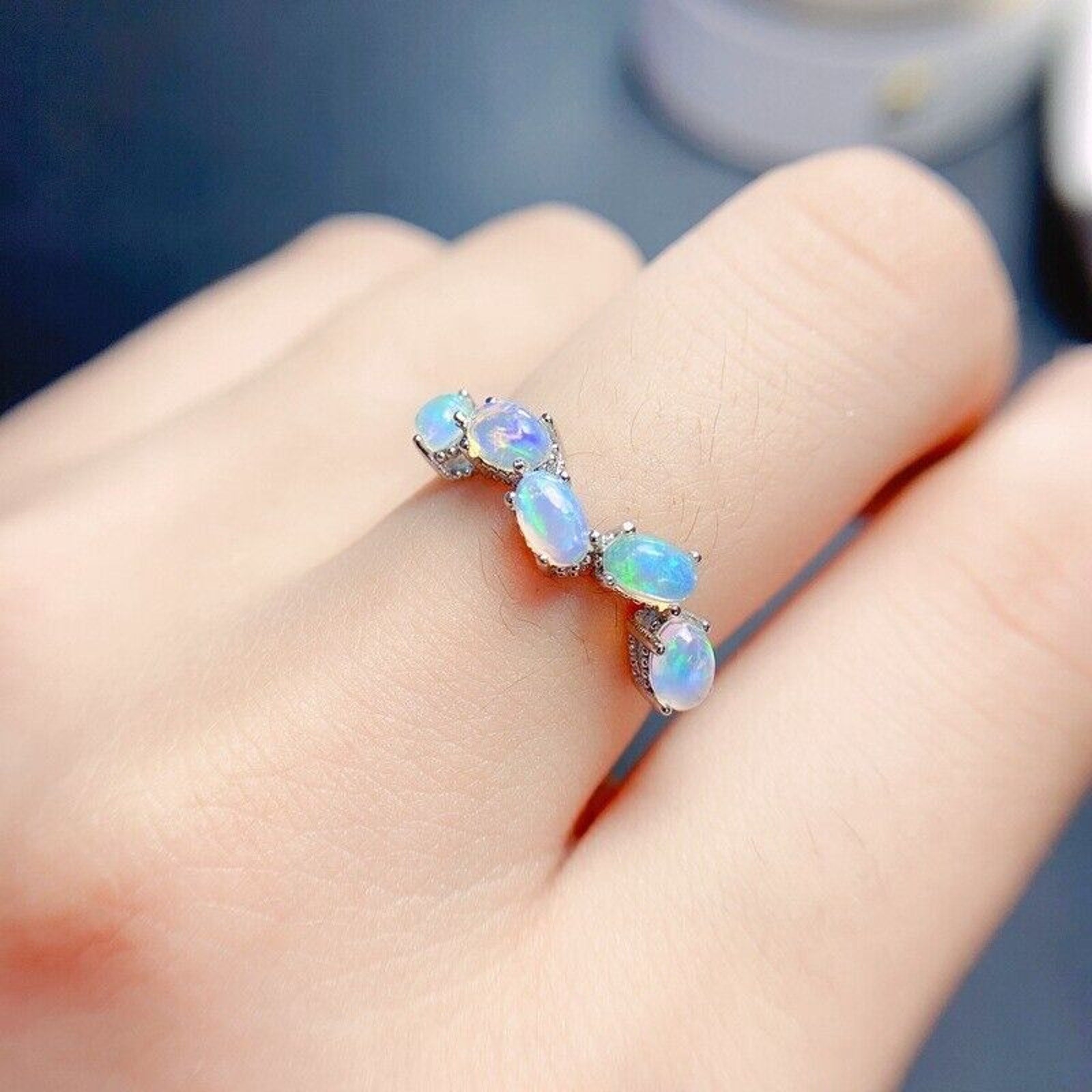 Natural Opal Ring, Opal Sterling Silver Ring, Australian Opal Ring