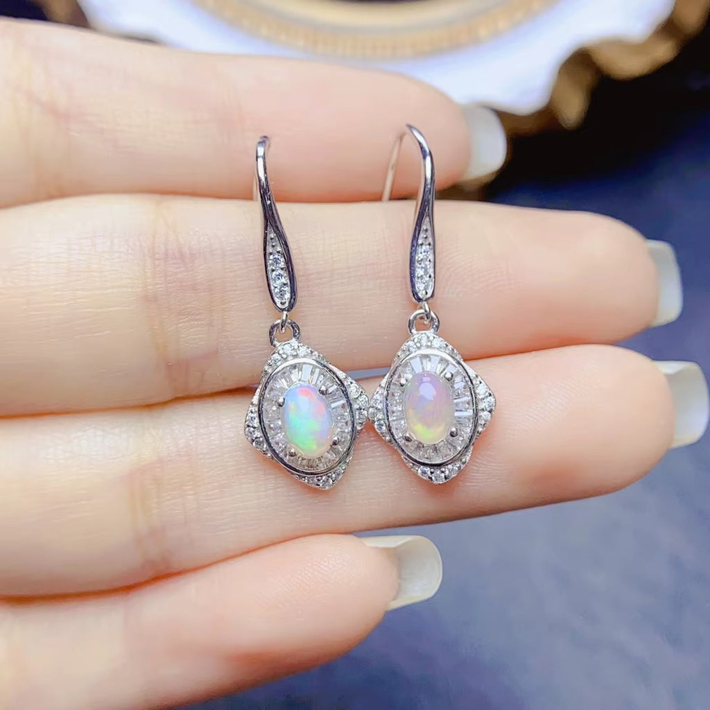 Fire Opal Dangle Earrings, Natural Fire Opal Earrings 925 Sterling Silver