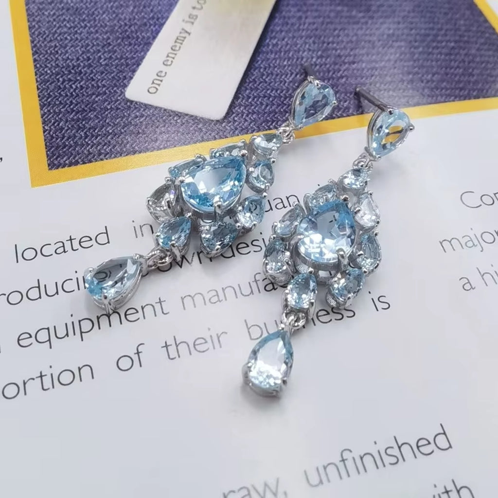 Sky Blue Topaz Gemstone Chandelier Earrings