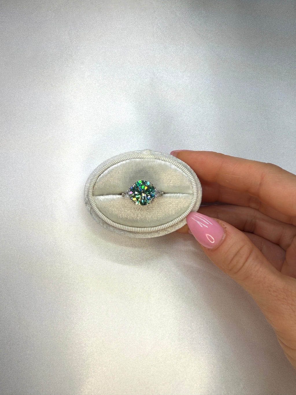 VVS1 5 Carat Green Moissanite Cocktail Ring Platinum Plated