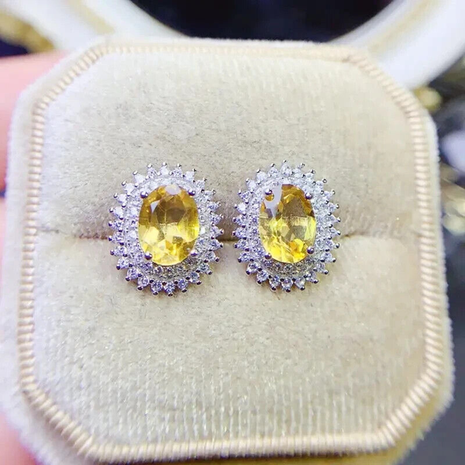 Natural Citrine Gemstone Earrings 6x8mm Oval Cut