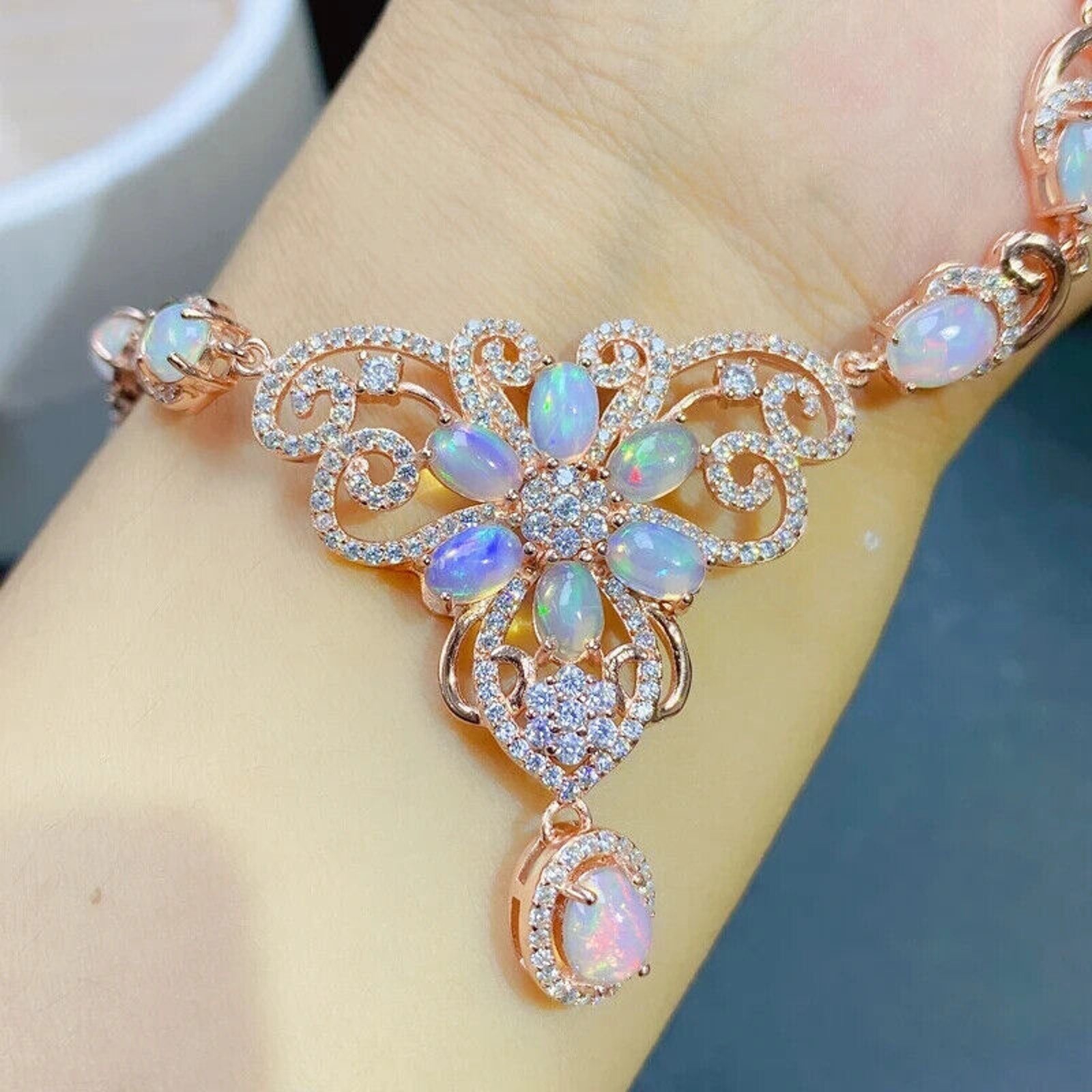 Natural Fire Opal Statement Necklace, Colorful Fire Opal Flower Necklace