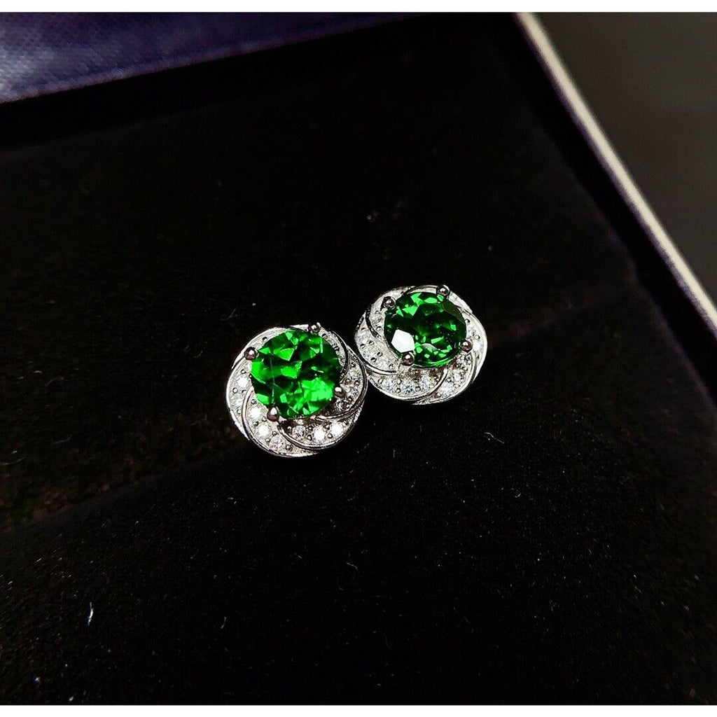 Natural Chrome Diopside Stud Earrings VVS Grade 925 Sterling Silver 5mm