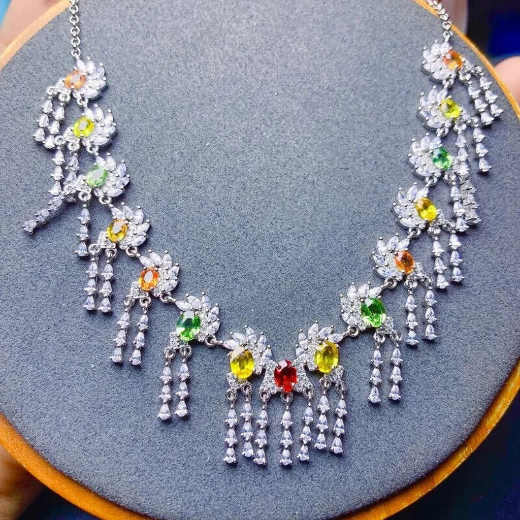 Multicolor Sapphire Necklace – 925 Sterling Silver | Adjustable | Gold, Rose Gold &Platinum Options