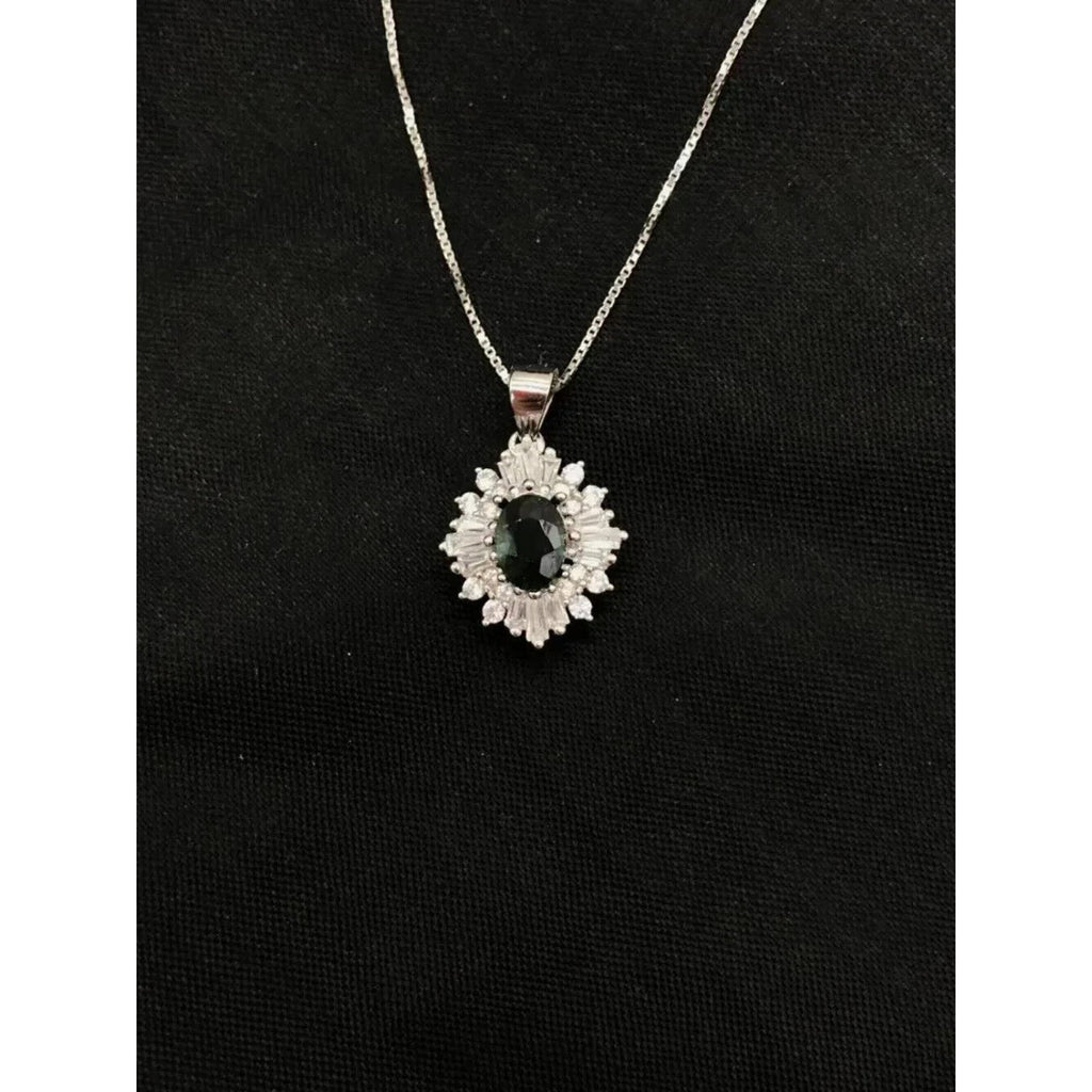 Natural Sapphire Pendant Necklace, Genuine Blue Green Sapphire Pendant 5x7mm