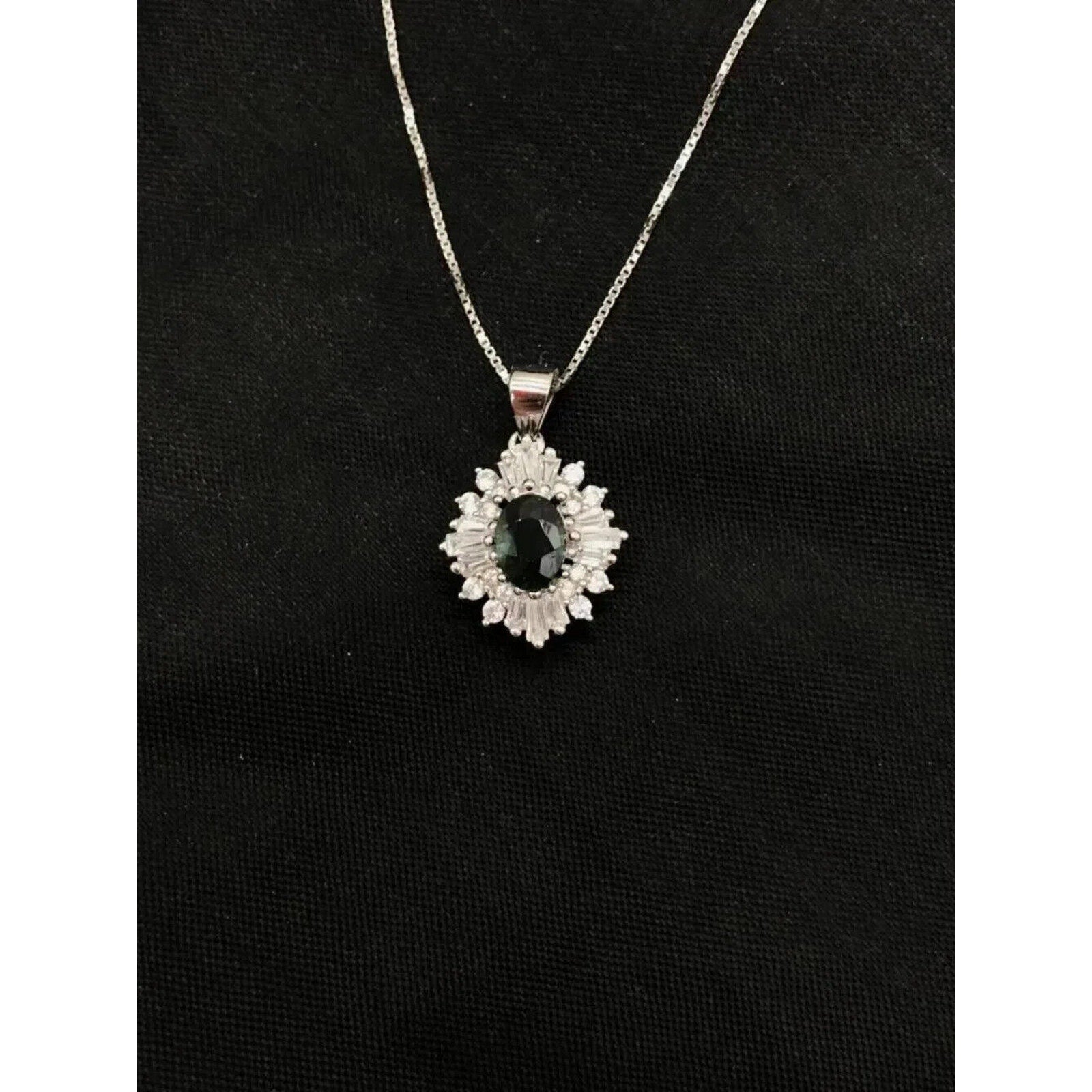 Natural Sapphire Pendant Necklace, Genuine Blue Green Sapphire Pendant 5x7mm