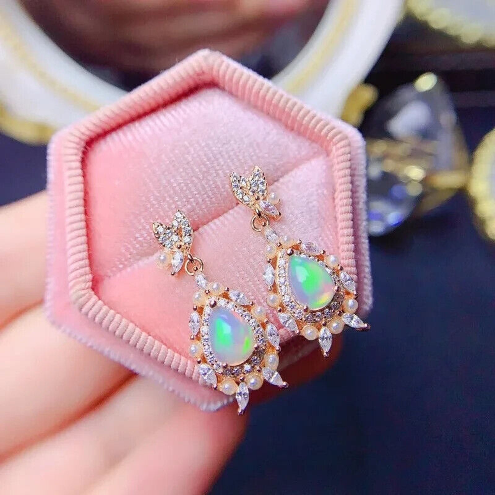 Vintage Opal Dangle Earrings, Natural Fire Opal Dangle Earrings Sterling Silver