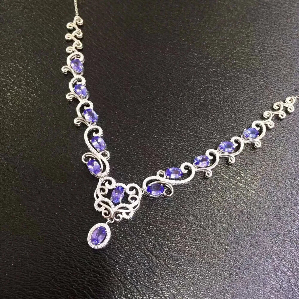Purple Tanzanite Gemstone Statement Necklace, Tanzanite Collar Necklace