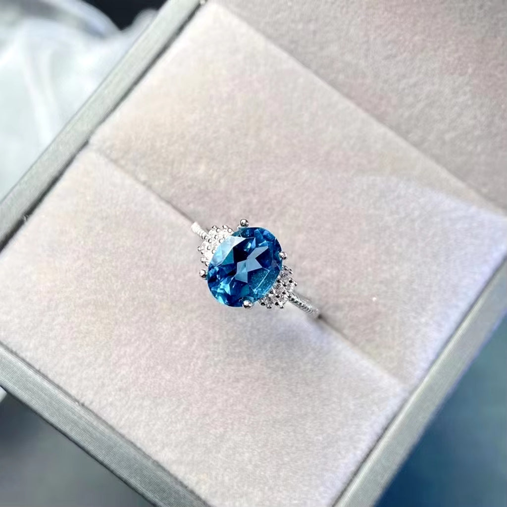 2CT VVS London Blue Topaz Ring Oval Cut London Blue Topaz