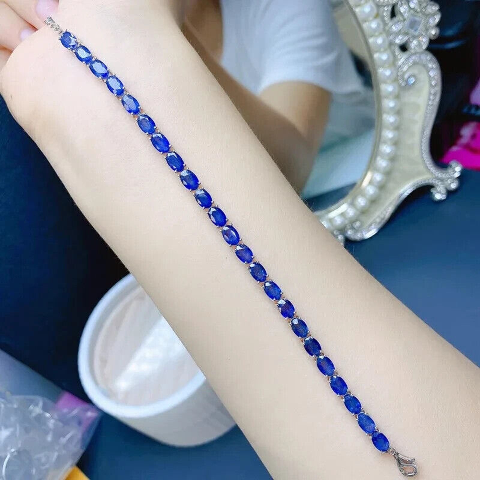 Natural Sapphire Tennis Bracelet, Women's Blue Sapphire Bracelet Platinum