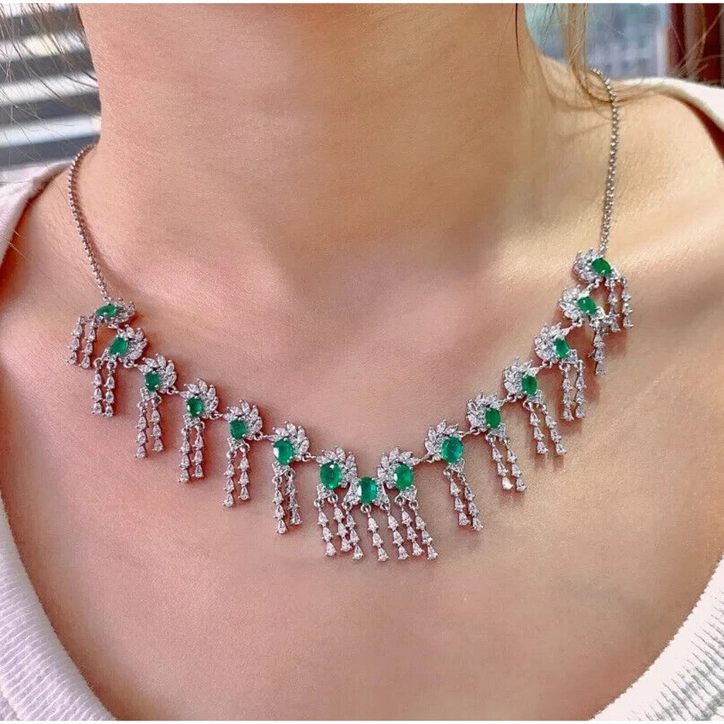 Natural Emerald Cluster Statement Necklace, Genuine Colombian Emerald Necklace