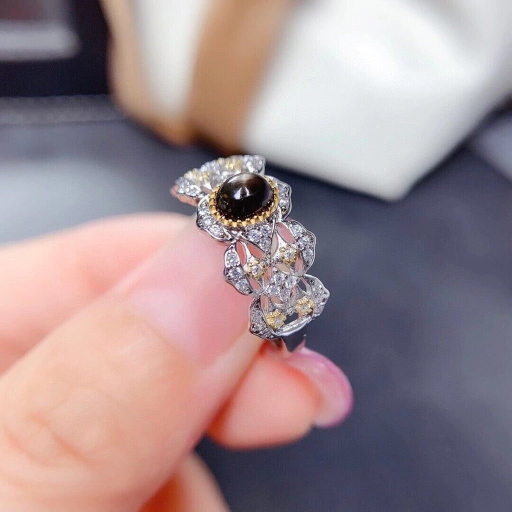 Natural Gray Star Sapphire Princess Ring, 4x5mm Star Sapphire Ring Platinum