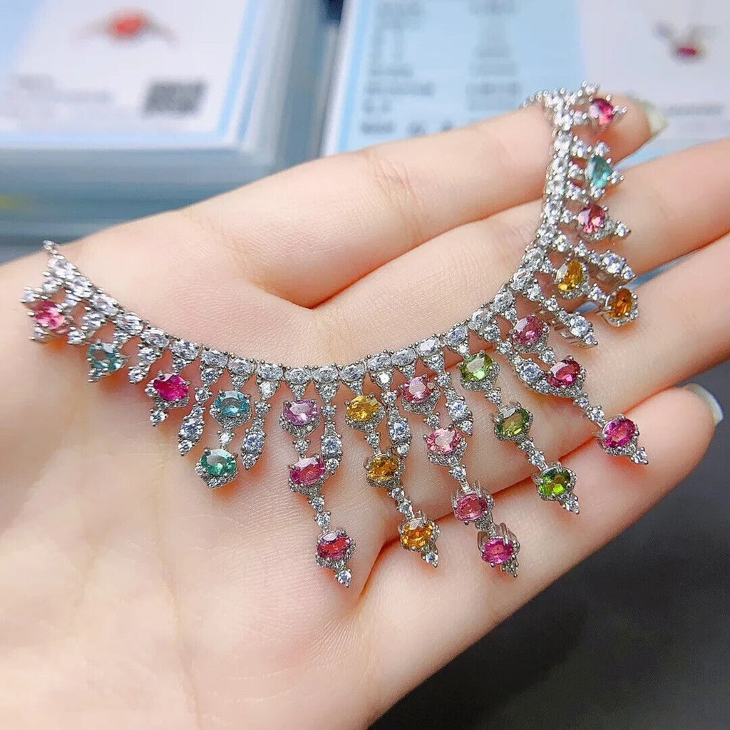 Colorful Brazilian Tourmaline Statement Necklace, Natural Tourmaline Gemstone