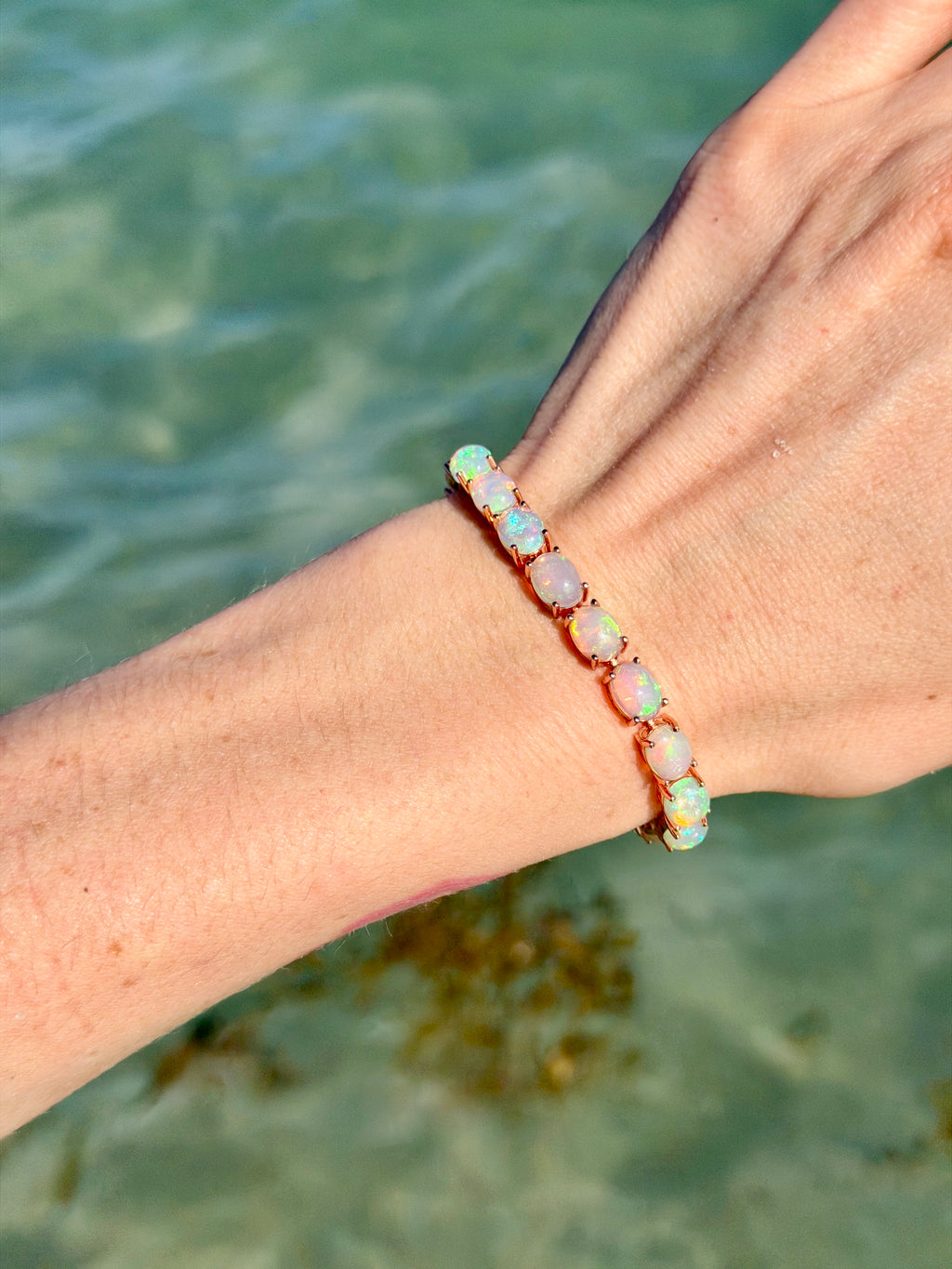 Fire Opal Bracelet, Natural Australian Fire Opal Tennis Bracelet Sterling Silver