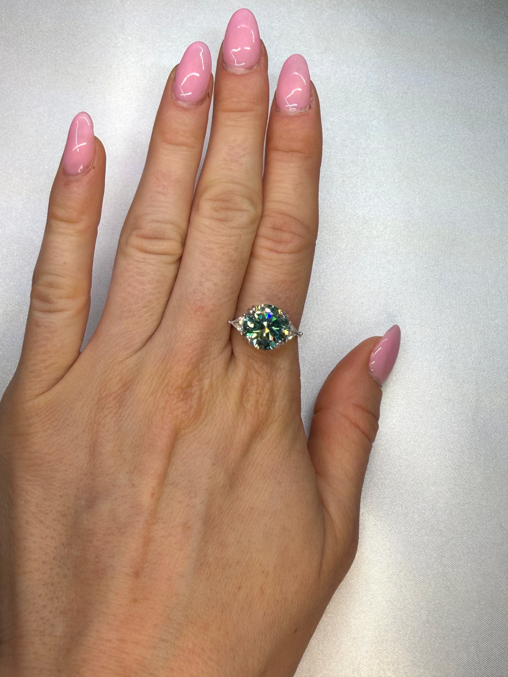 VVS1 5 Carat Green Moissanite Cocktail Ring Platinum Plated