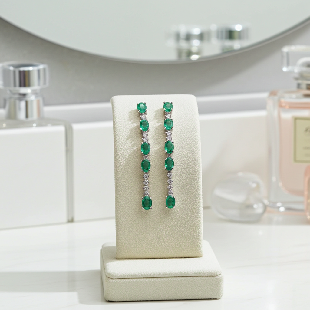 Bright Green Emerald Drop Dangle Earrings VVS Grade 925 Sterling Silver