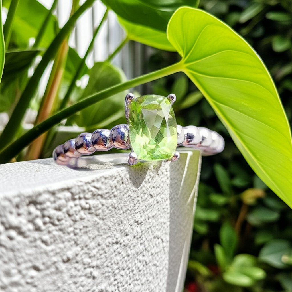 Natural Peridot Gemstone Ring 5x7mm, August Birthstone Peridot Ring