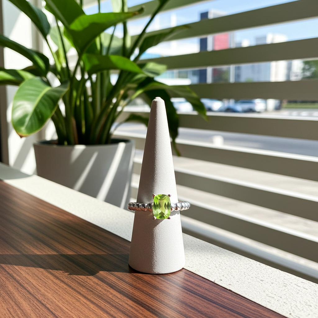 Natural Peridot Gemstone Ring 5x7mm, August Birthstone Peridot Ring