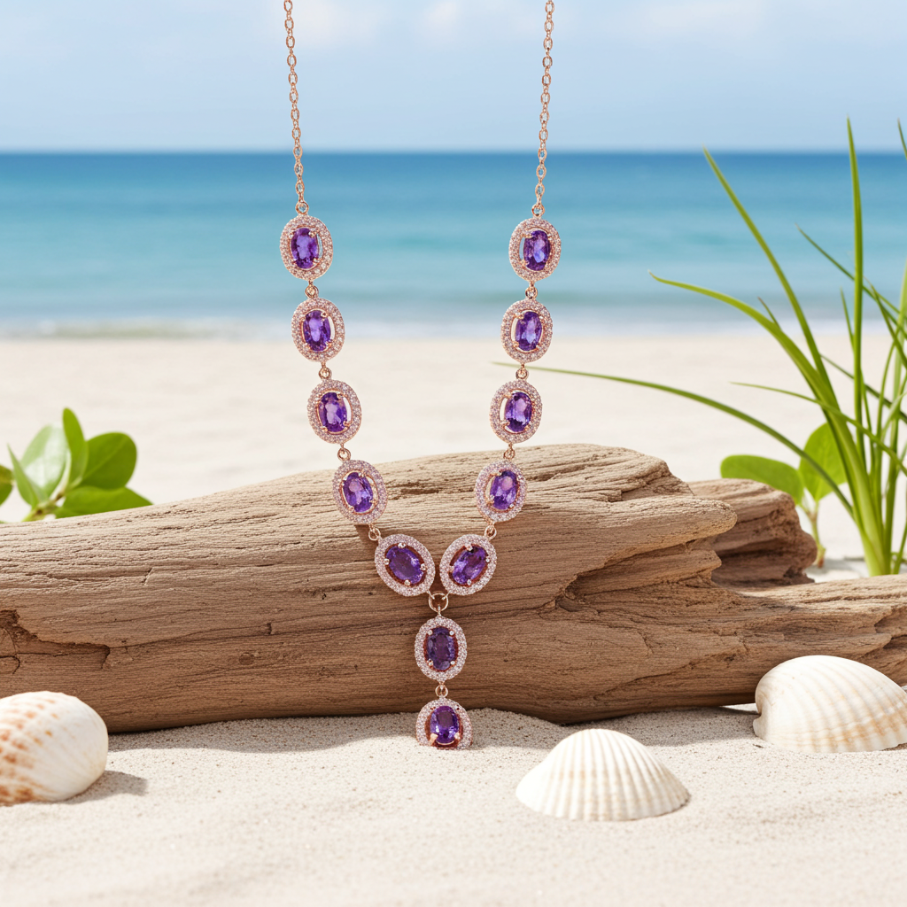 Amethyst Statement Y Drop Necklace 925 Sterling Silver