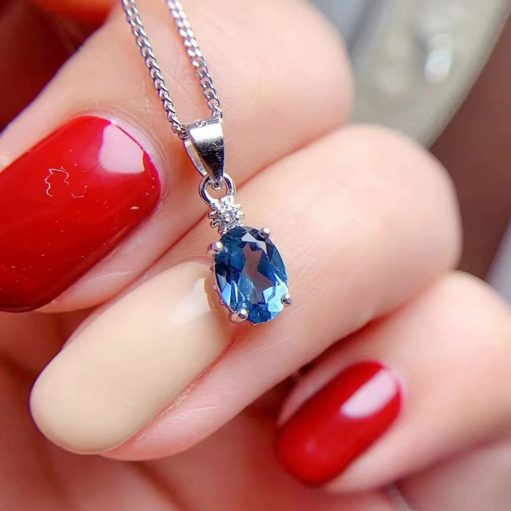 London Blue Topaz Jewelry Set Oval Cut 5x7mm 925 Sterling Silver
