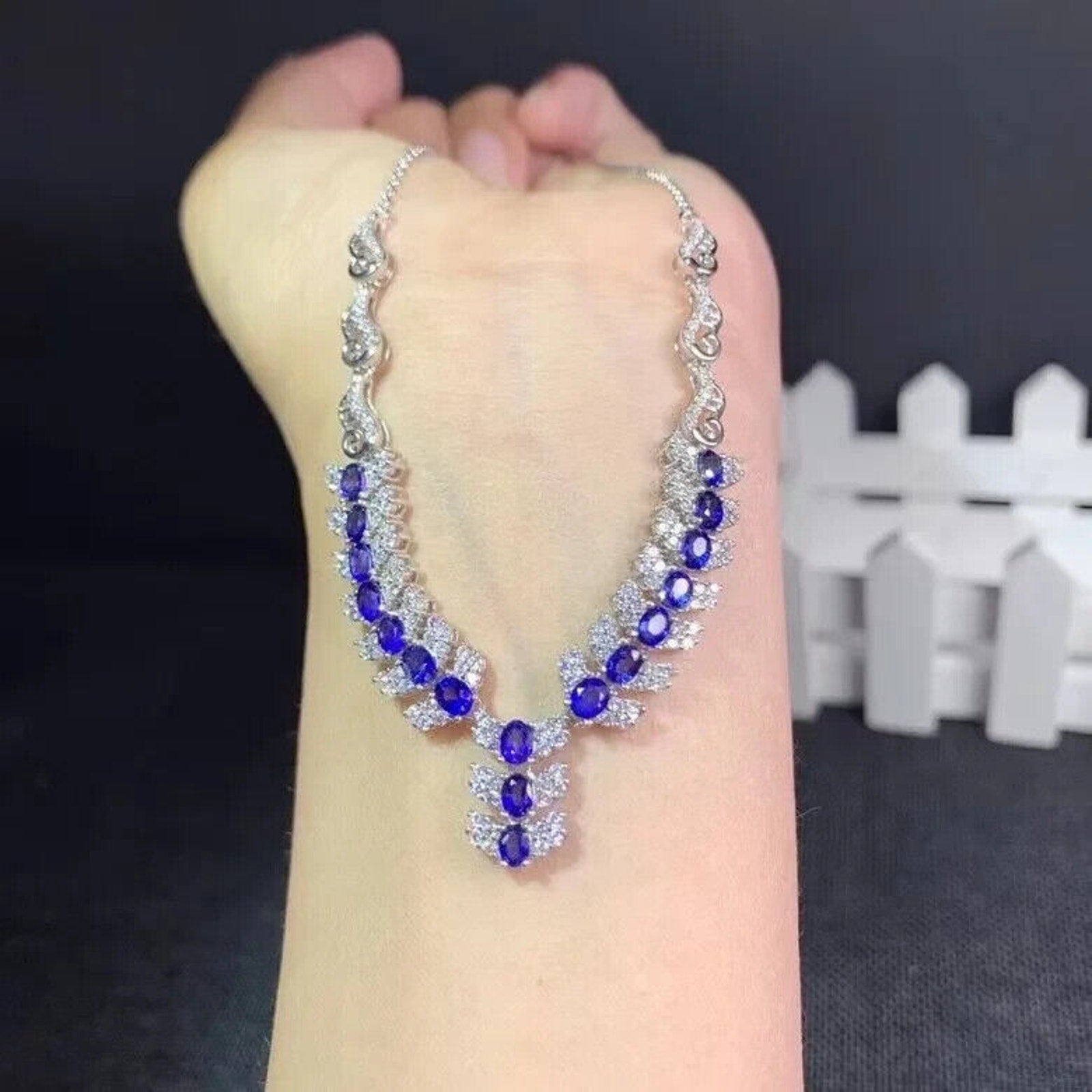 Sri Lanka Sapphire Collar Necklace, Women's Natural Blue Sapphire Necklace