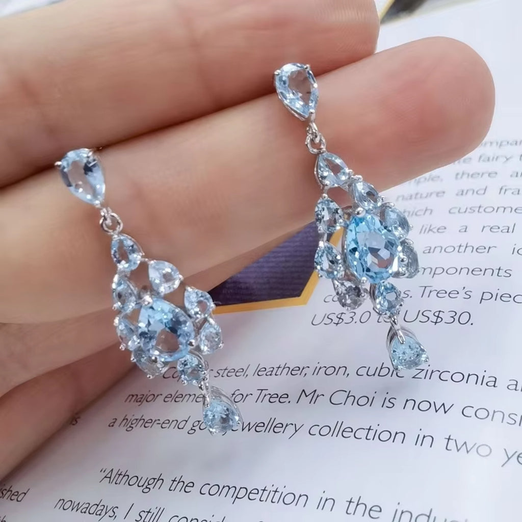 Sky Blue Topaz Gemstone Chandelier Earrings