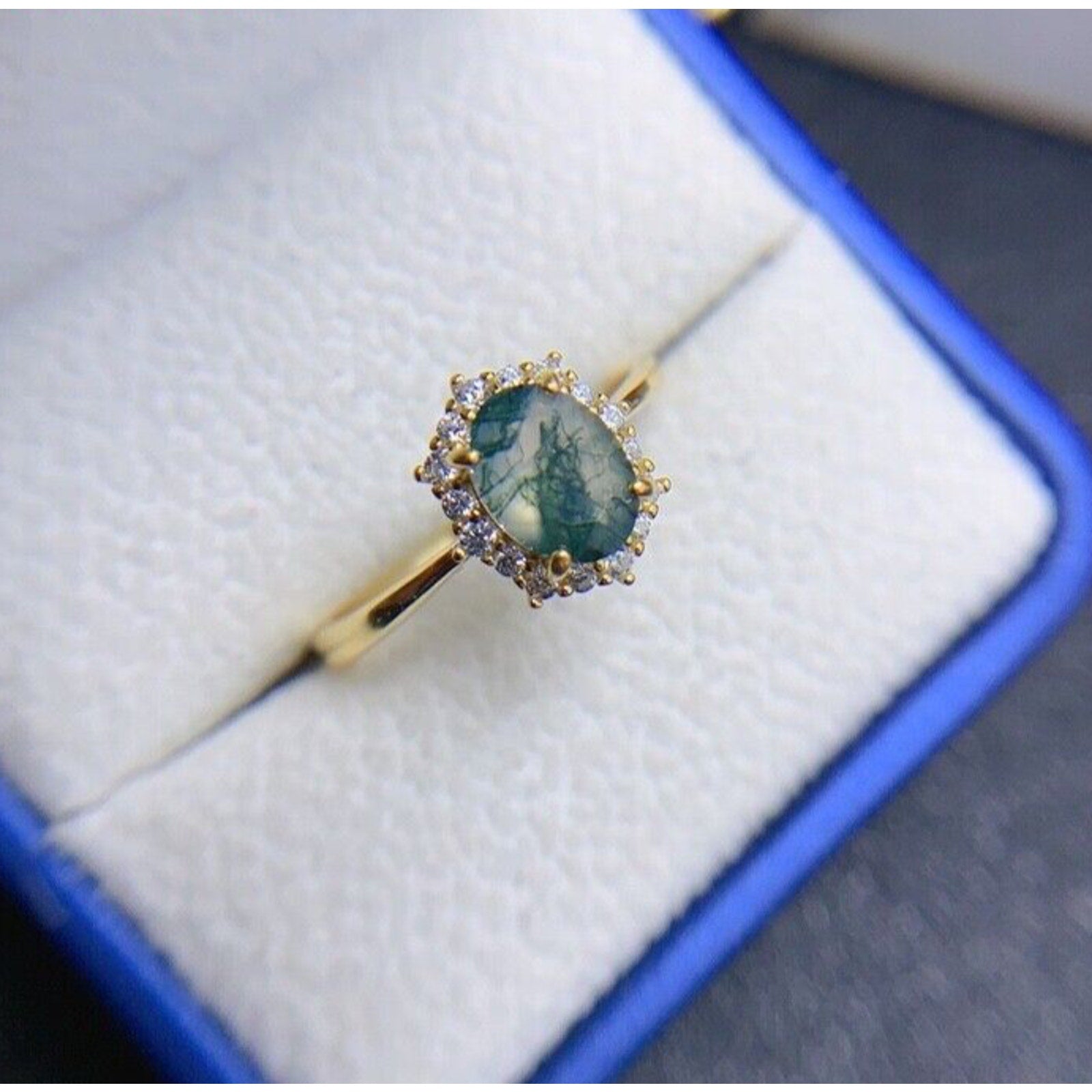 Moss Agate Gemstone Ring 6x8mm 925 Sterling Silver