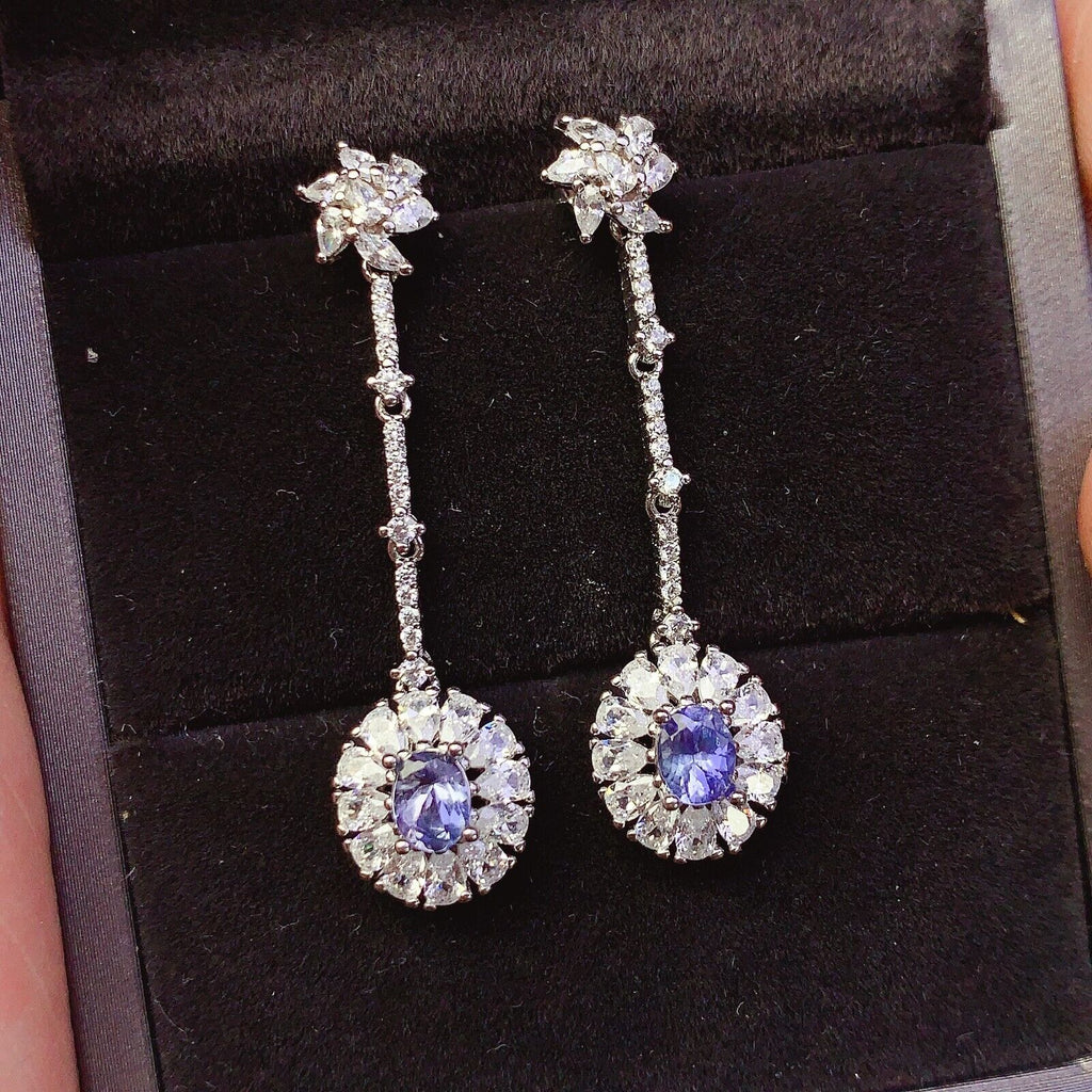 Natural Purple Tanzanite Drop Dangle Earrings VVS Grade 4x5mm