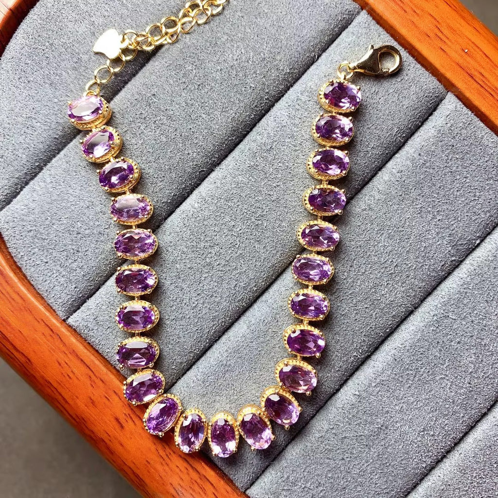Natural Amethyst Tennis Bracelet 925 Sterling Silver VVS Grade 4x6mm