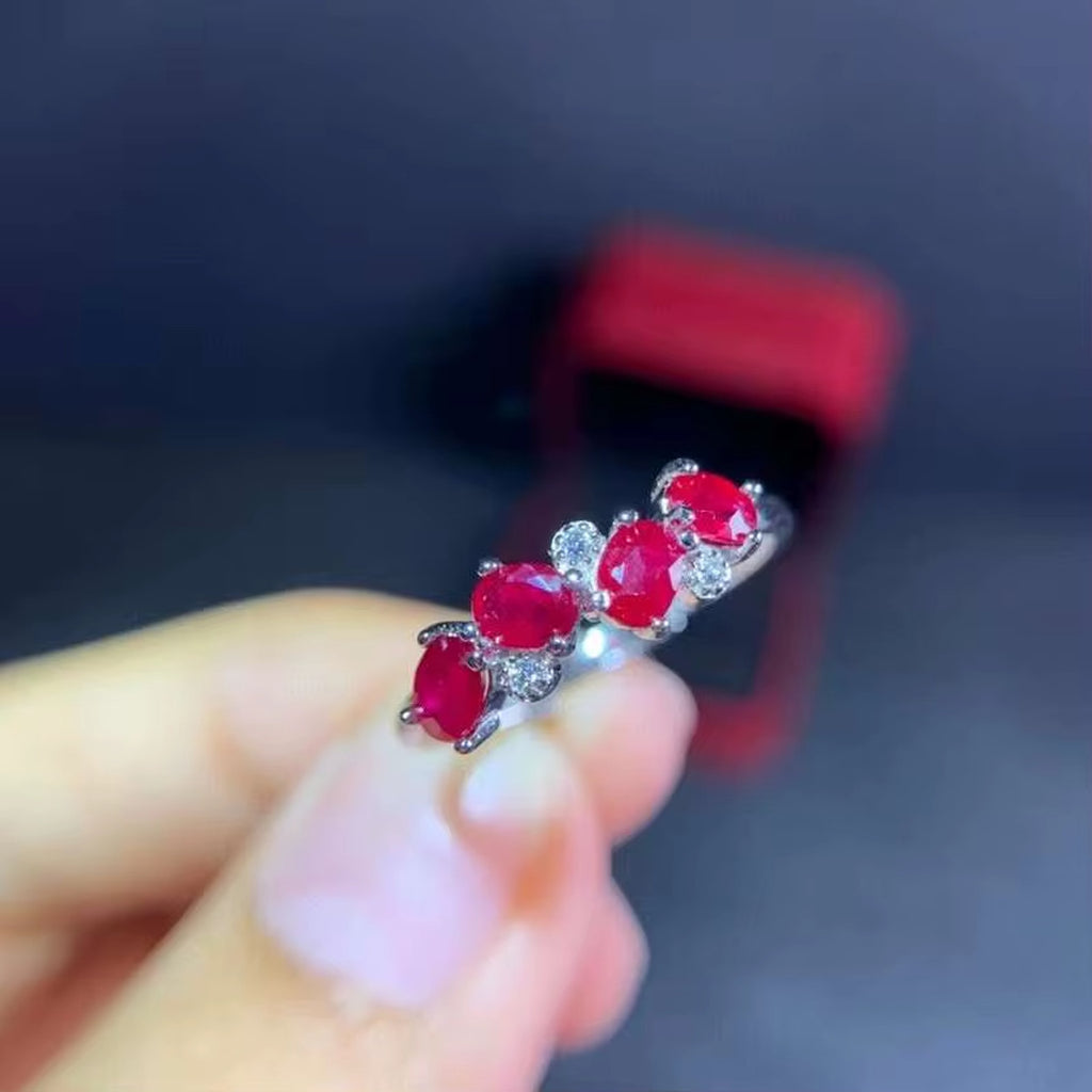 Natural Ruby Band Ring, Ruby Wedding Band Ring 925 Sterling Silver 3x4mm
