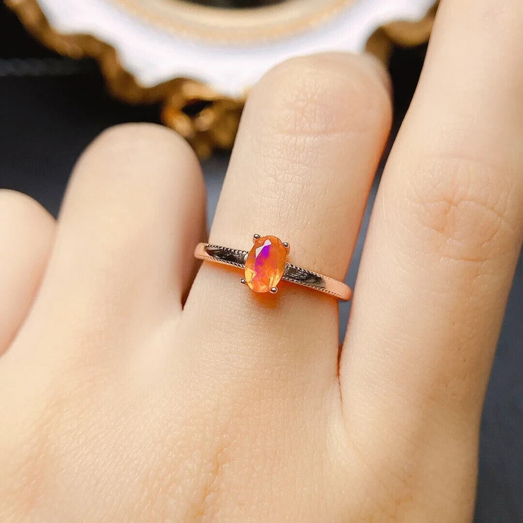 Dainty Orange Fire Opal Cocktail Ring, Natural Orange Fire Opal Gemstone Ring