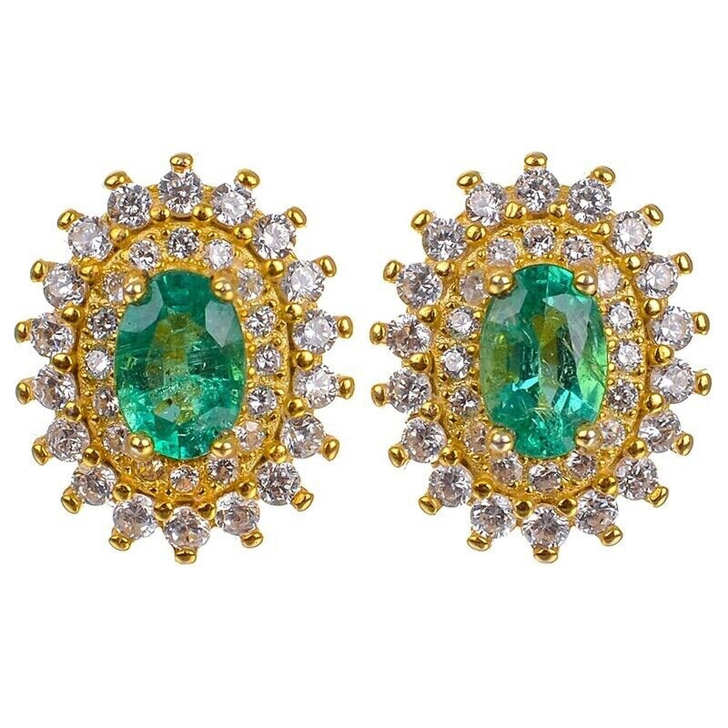 Colombian Emerald Cluster Stud Earrings 4x6mm
