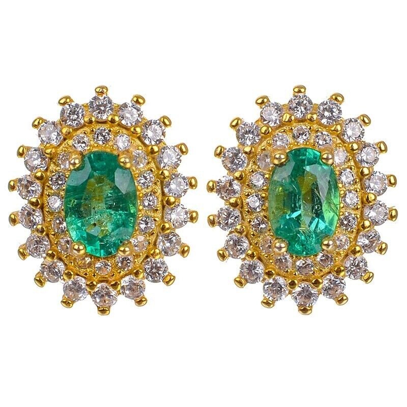 Colombian Emerald Cluster Stud Earrings 4x6mm