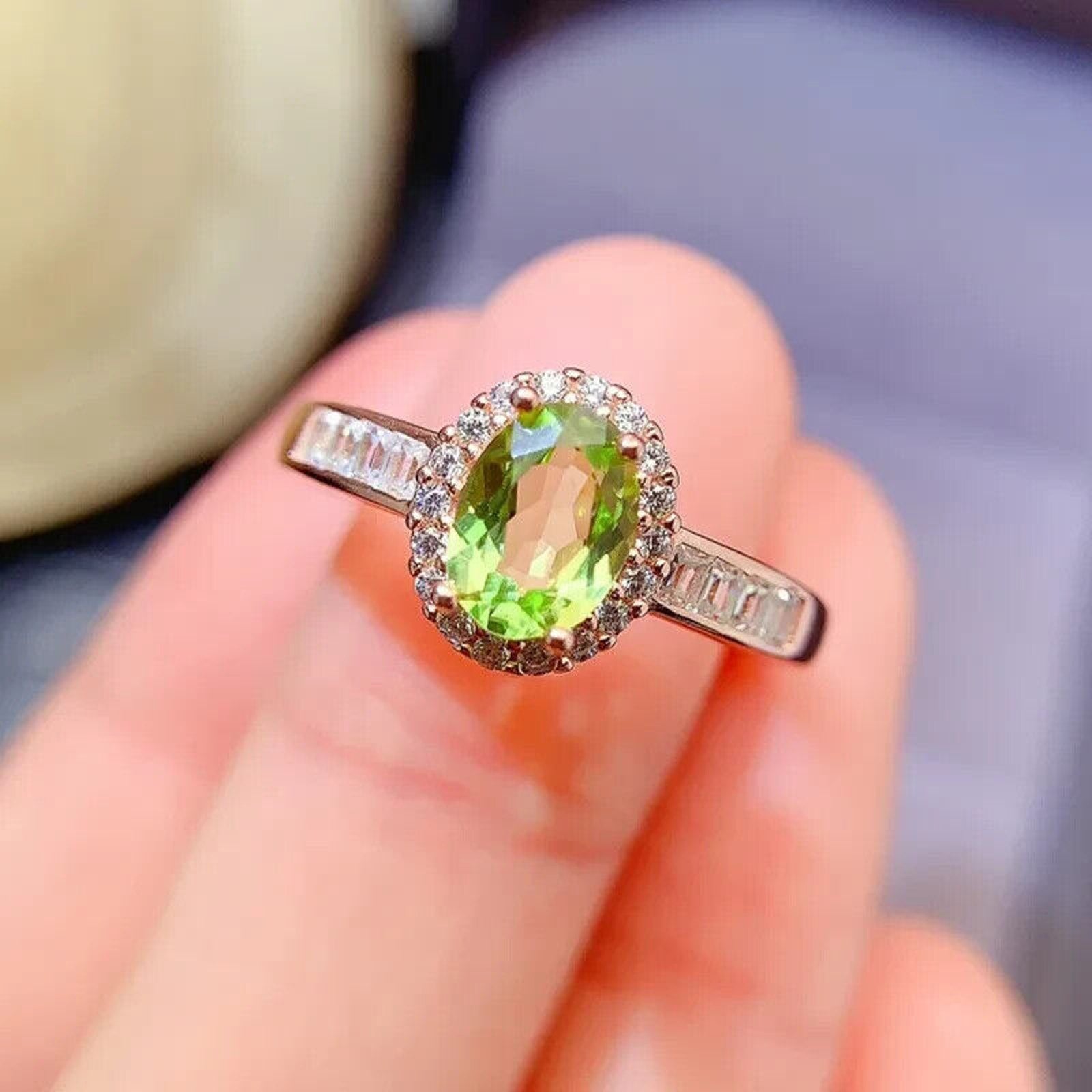 Natural Peridot Gemstone Ring 5x7mm, August Birthstone Peridot Ring