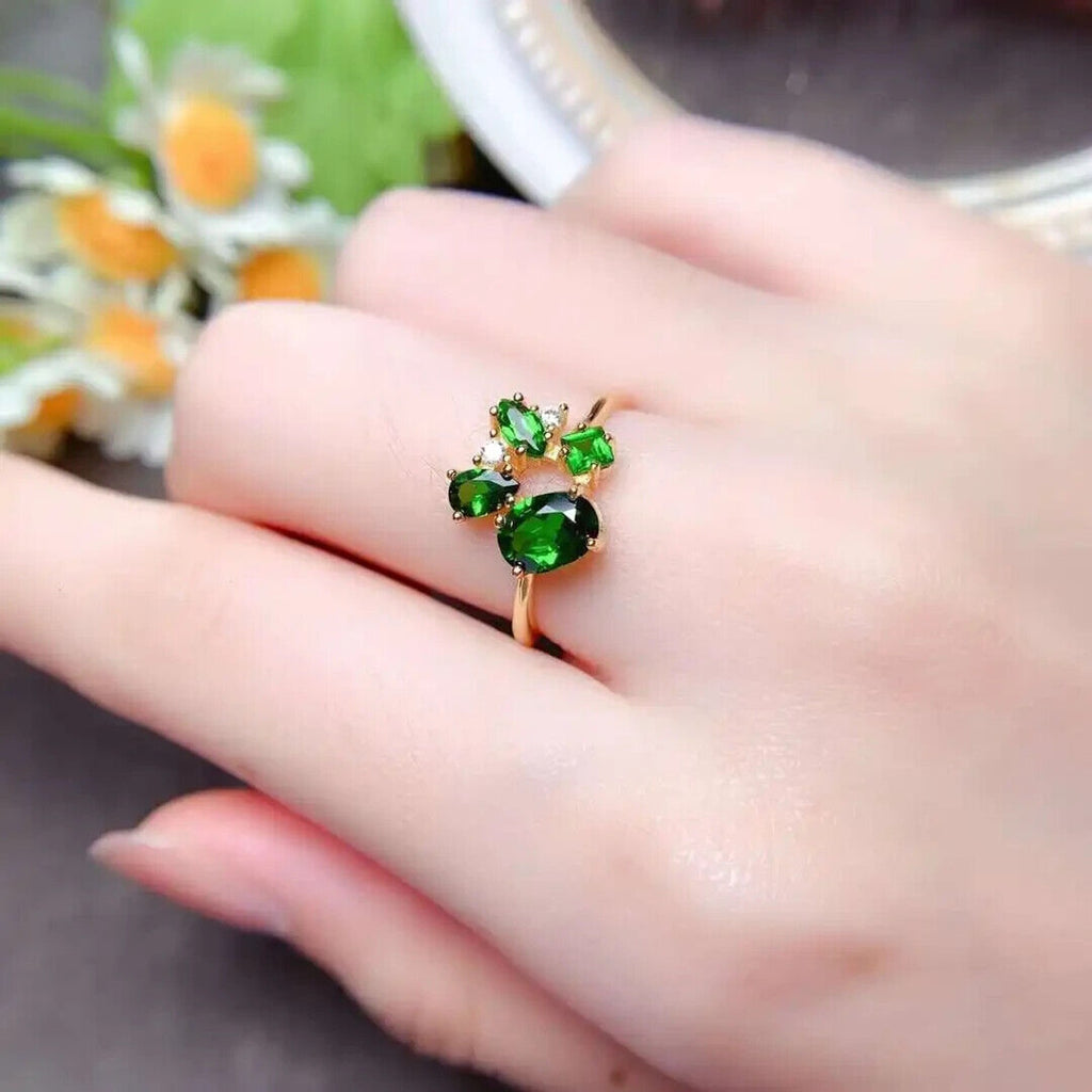 Women's Natural Chrome Diopside Ring, Diopside Cocktail Ring