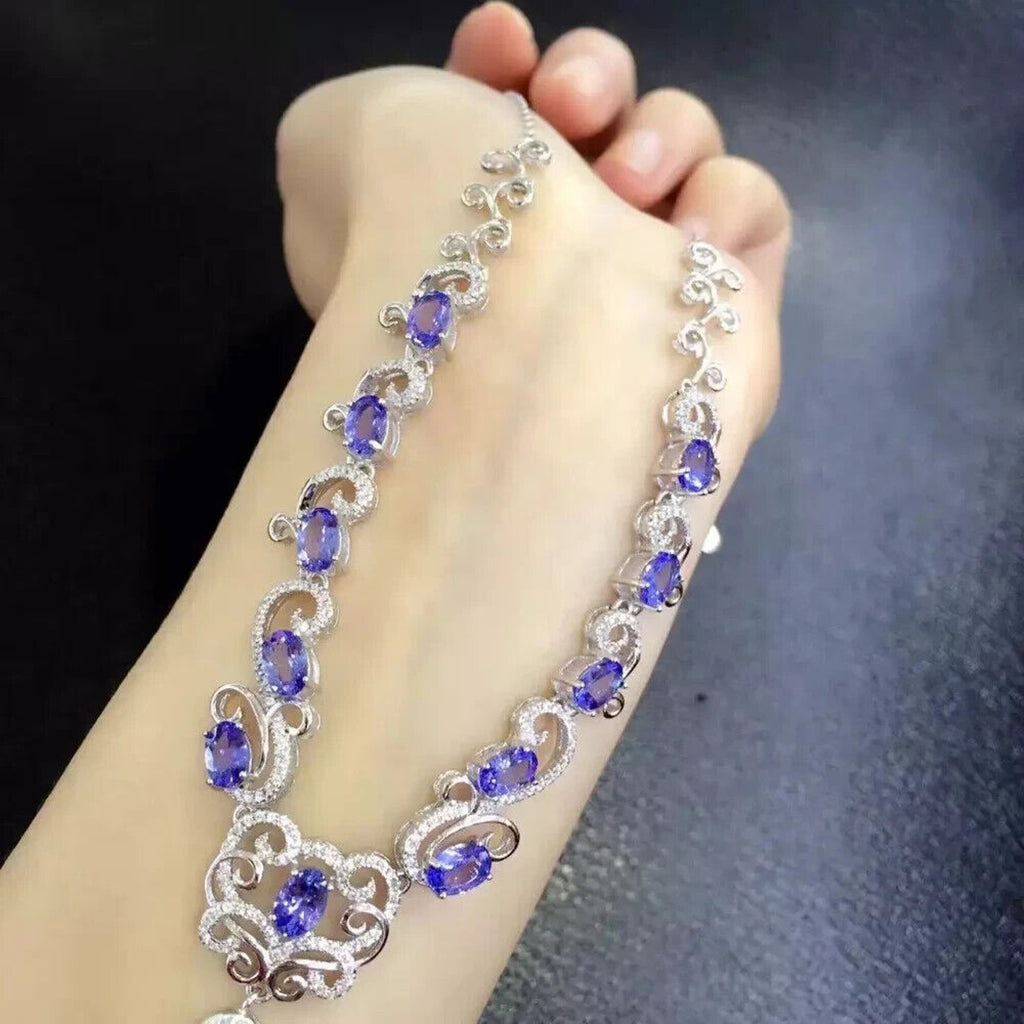 Purple Tanzanite Gemstone Statement Necklace, Tanzanite Collar Necklace