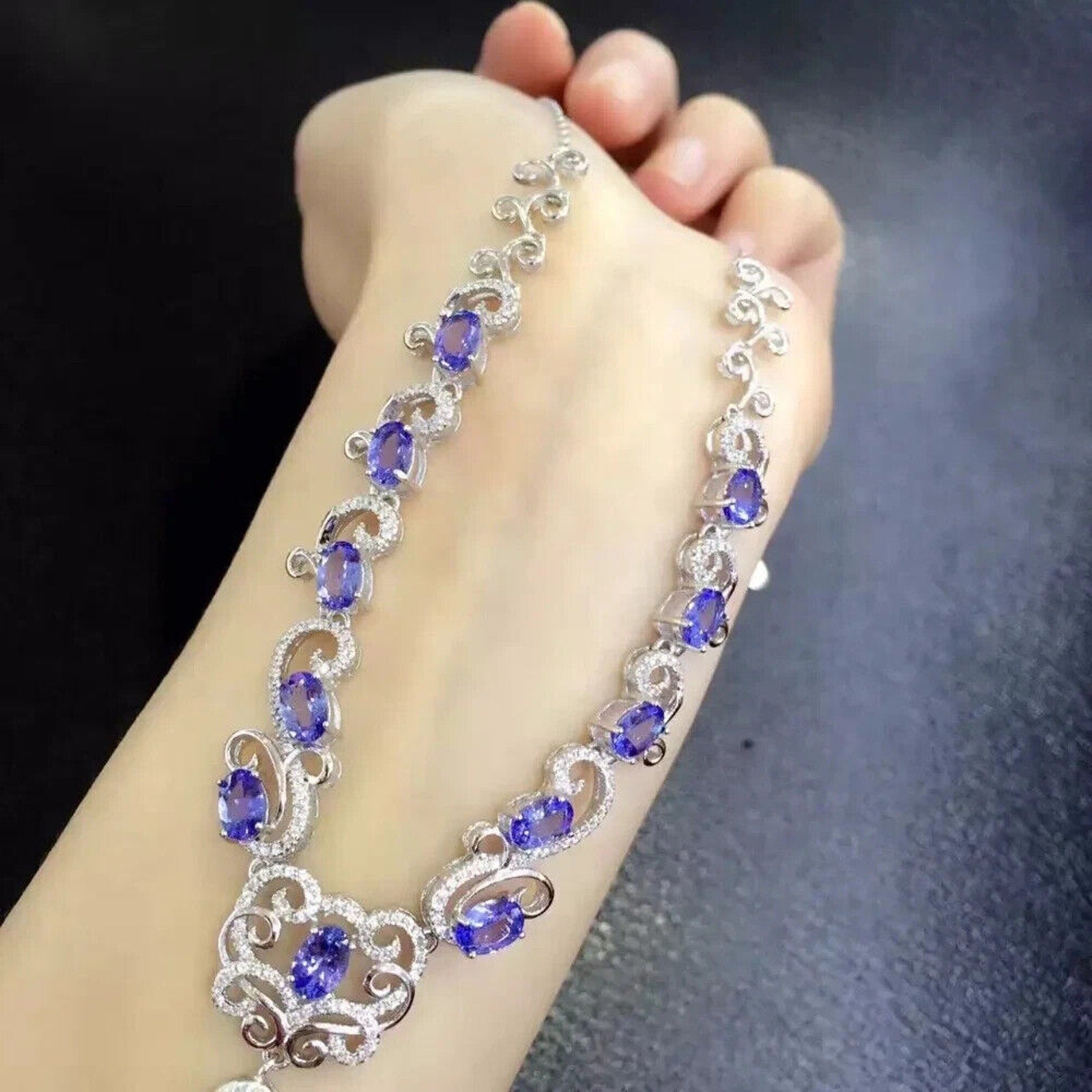 Purple Tanzanite Gemstone Statement Necklace, Tanzanite Collar Necklace