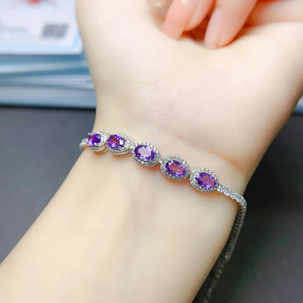 Natural Amethyst and Cubic Zirconia Tennis Bracelet, Amethyst Bracelet