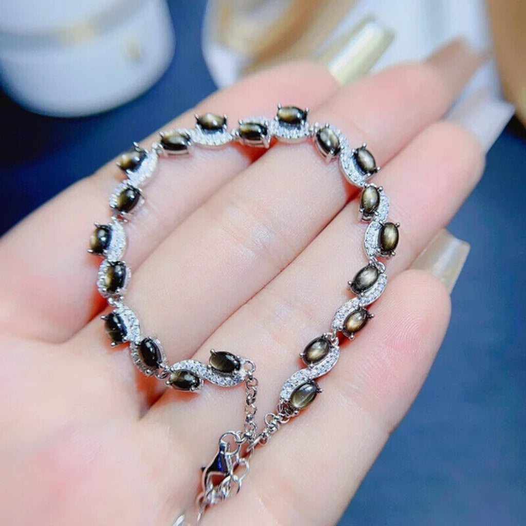 Star Sapphire Bracelet, Natural Star Sapphire Tennis Bracelet 925 Sterling