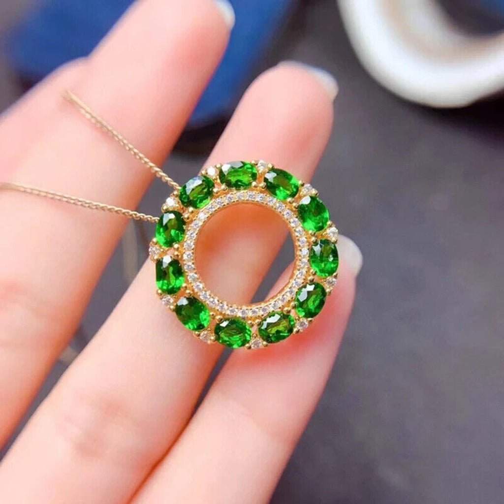 Chrome Diopside Pendant Necklace, Natural Diopside Gemstone Pendant 925 Sterling