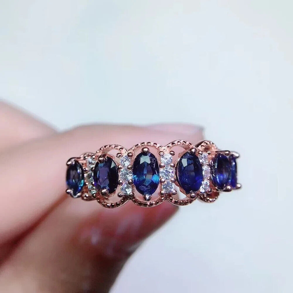 Natural Sapphire Band Ring, Sapphire Lace Ring 925 Sterling Silver 3x4mm